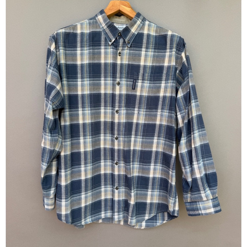 Columbia Plaid Shirt Mens XL Blue Yellow Cotton Long Sleeve Gorpcore Outdoor Top